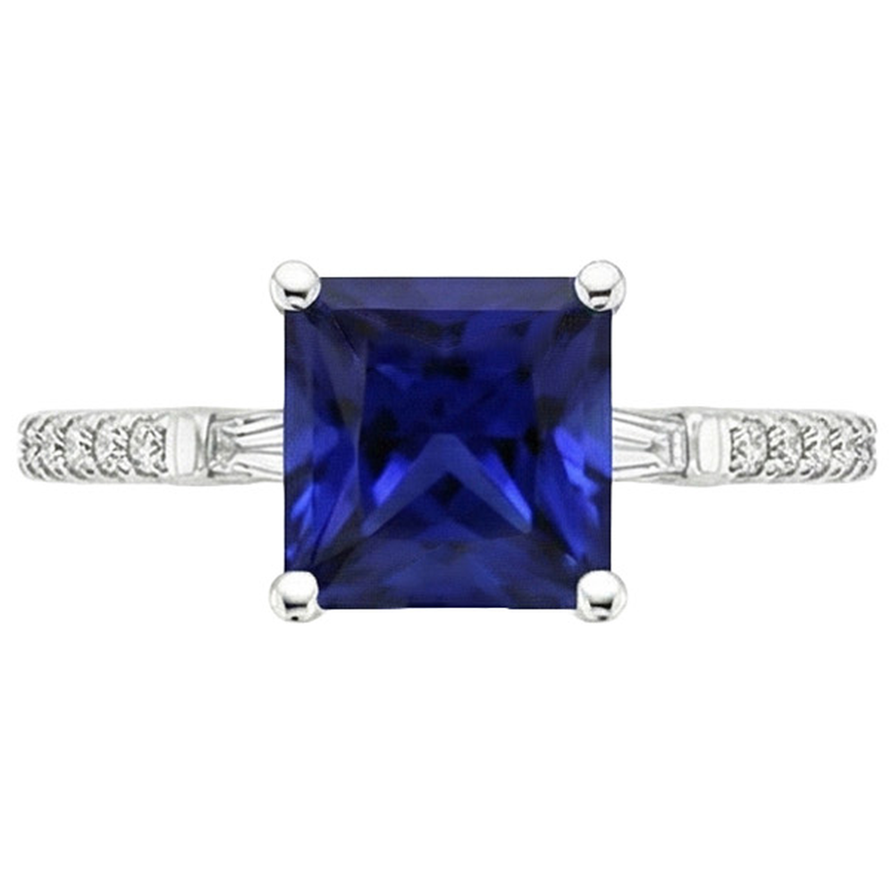 Ceylon Saphir Aus der Erde Abgebauter Natürlicher Diamant Akzente Ring Solitaire Princess Cut 5,50 Karat