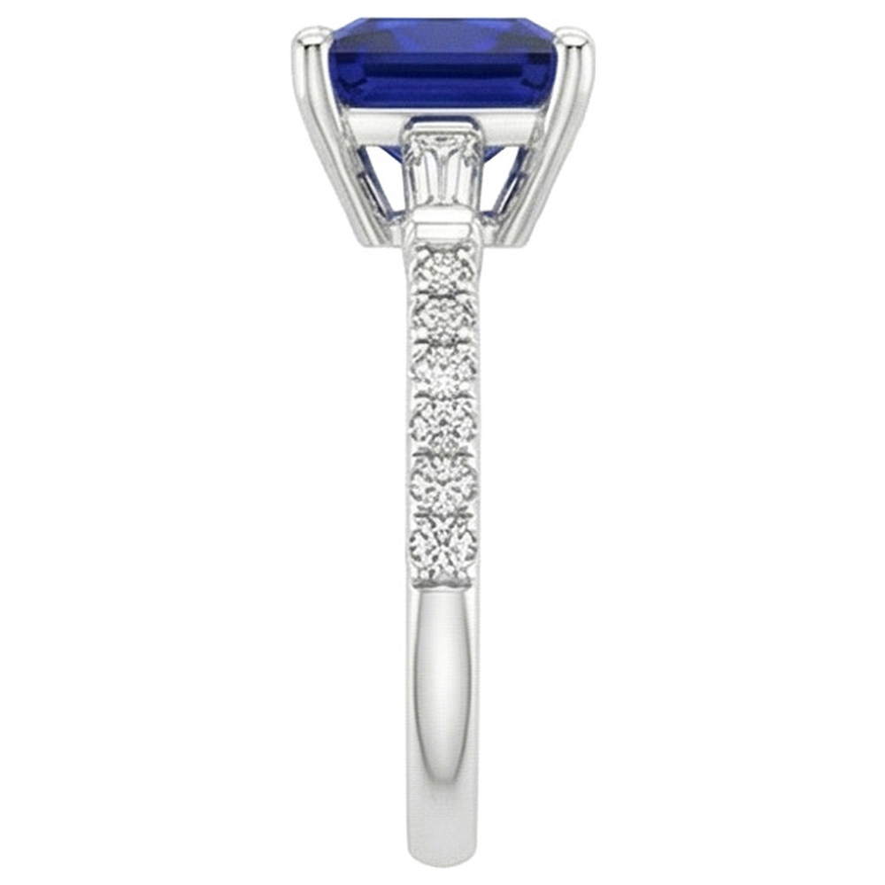 Ceylon Saphir Aus der Erde Abgebauter Natürlicher Diamant Akzente Ring Solitaire Princess Cut 5,50 Karat