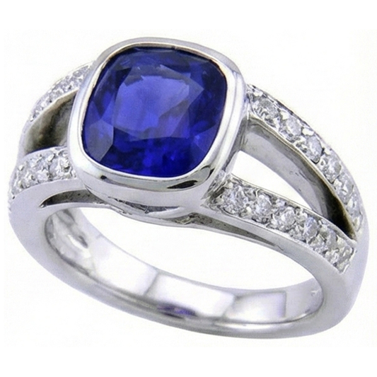 Ceylon-Saphir-Aus der Erde Abgebauter Natürlicher Diamant-Ring Weißgold 14K 4.5 Karat