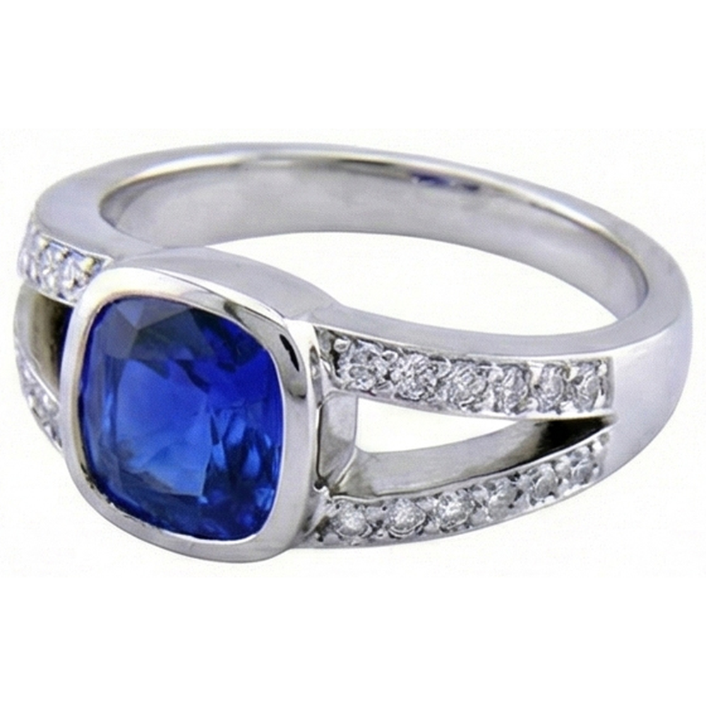 Ceylon-Saphir-Aus der Erde Abgebauter Natürlicher Diamant-Ring Weißgold 14K 4.5 Karat