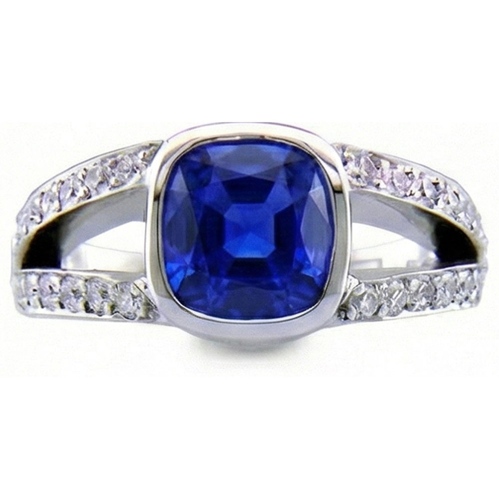 Ceylon-Saphir-Aus der Erde Abgebauter Natürlicher Diamant-Ring Weißgold 14K 4.5 Karat
