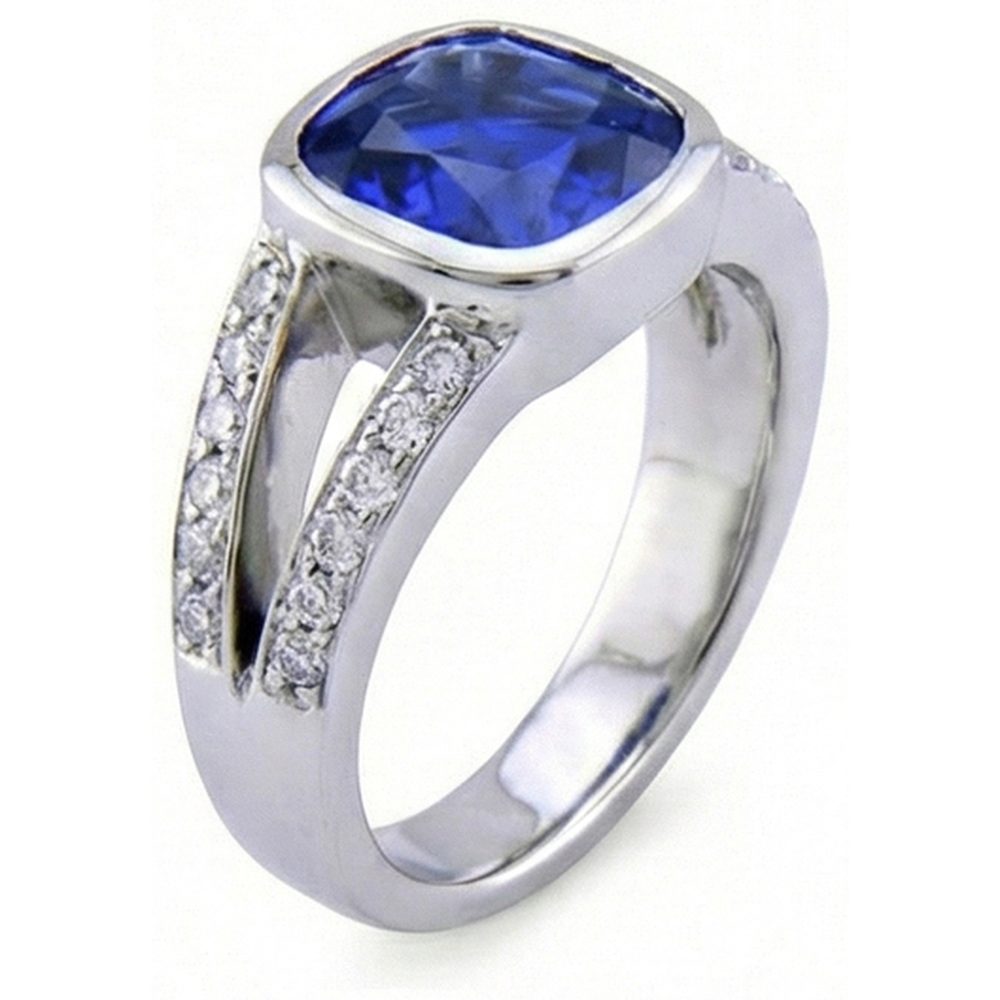 Ceylon-Saphir-Aus der Erde Abgebauter Natürlicher Diamant-Ring Weißgold 14K 4.5 Karat