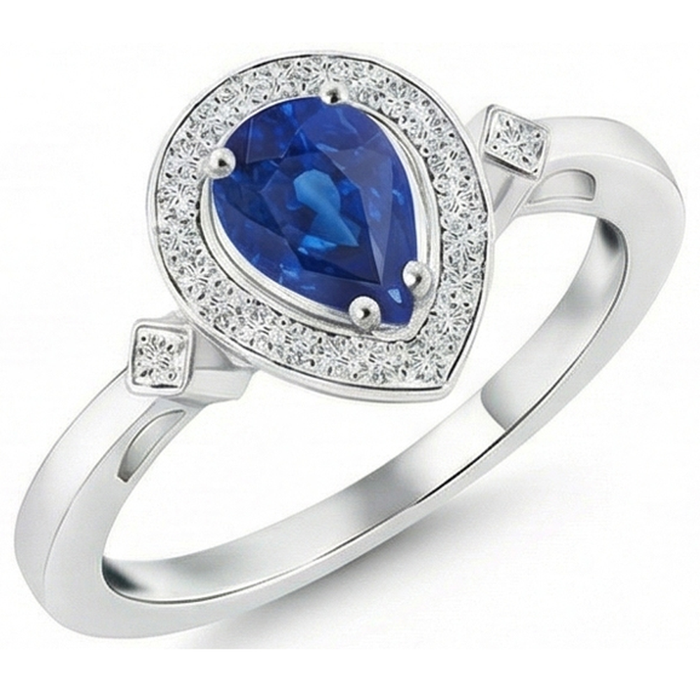 Ceylon Saphir Aus der Erde Abgebauter Natürlicher Diamanten 3,20 Karat Ring Weißgold 14K