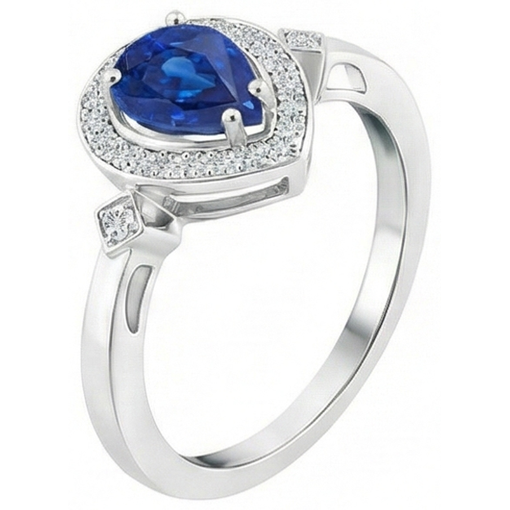 Ceylon Saphir Aus der Erde Abgebauter Natürlicher Diamanten 3,20 Karat Ring Weißgold 14K
