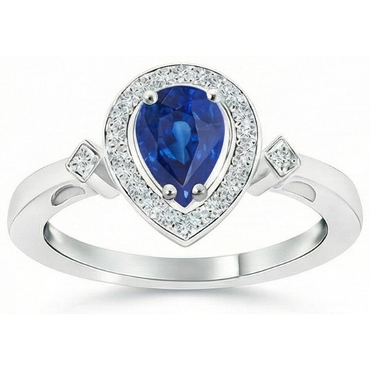 Ceylon Saphir Aus der Erde Abgebauter Natürlicher Diamanten 3,20 Karat Ring Weißgold 14K