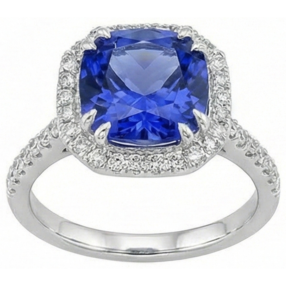 Ceylon Saphir Aus der Erde Abgebauter Natürlicher Diamanten 8 Karat Ring Weißgold 14K