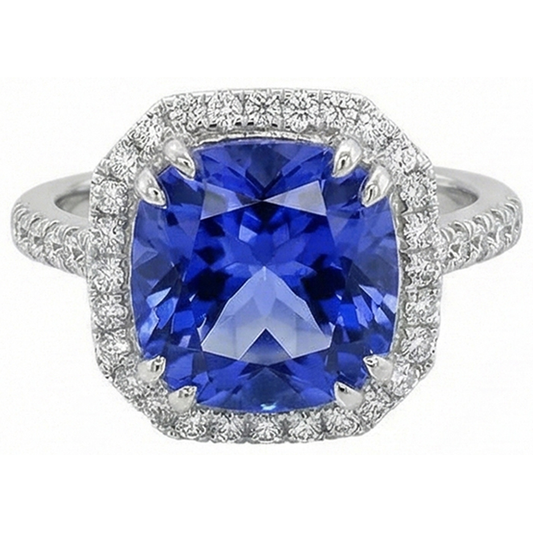 Ceylon Saphir Aus der Erde Abgebauter Natürlicher Diamanten 8 Karat Ring Weißgold 14K