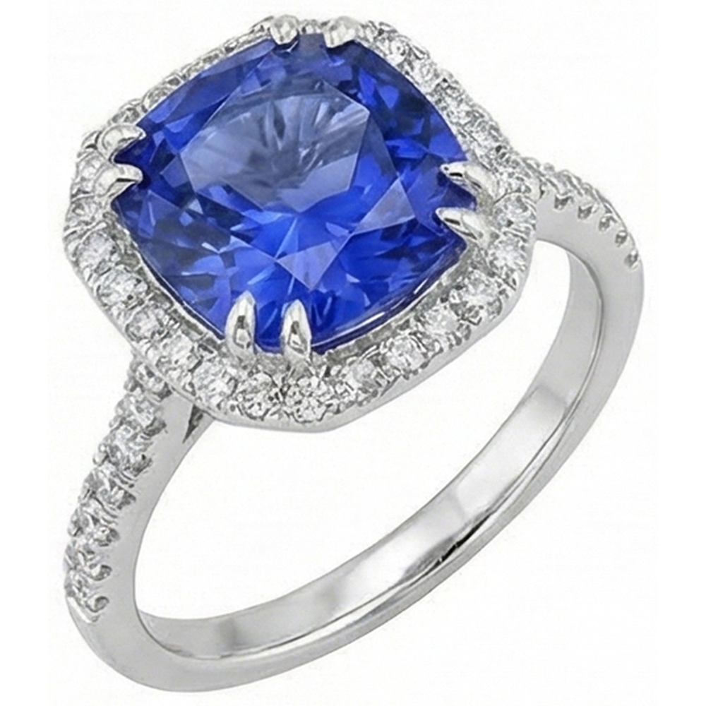 Ceylon Saphir Aus der Erde Abgebauter Natürlicher Diamanten 8 Karat Ring Weißgold 14K