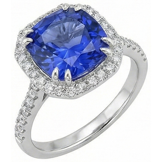 Ceylon Saphir Aus der Erde Abgebauter Natürlicher Diamanten 8 Karat Ring Weißgold 14K