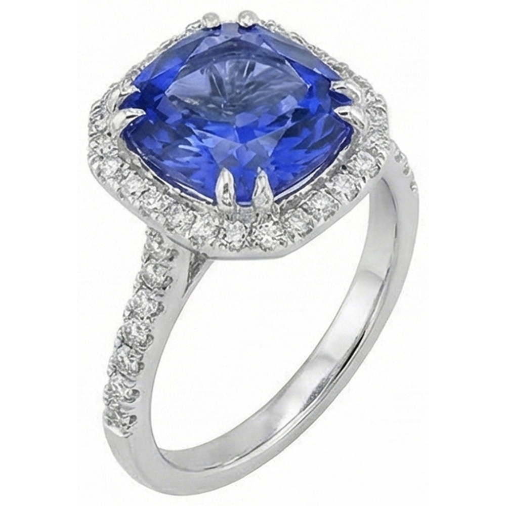 Ceylon Saphir Aus der Erde Abgebauter Natürlicher Diamanten 8 Karat Ring Weißgold 14K