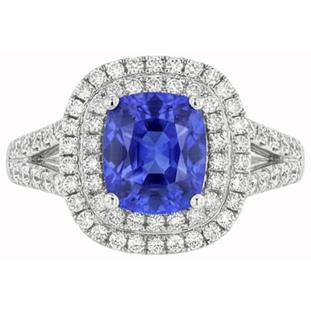 Ceylon Saphir Doppel Halo Ring Solid Gold 14K Schmuck 3.5 Ct