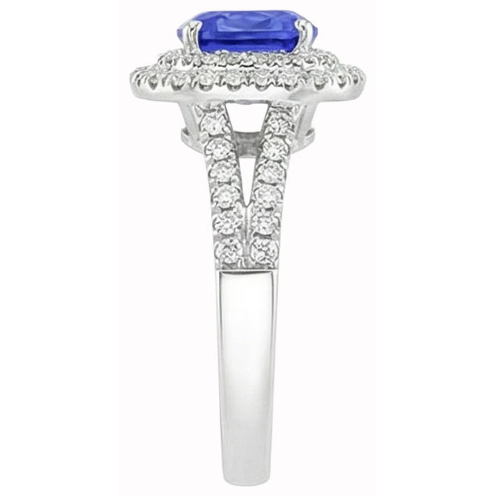Ceylon Saphir Doppel Halo Ring Solid Gold 14K Schmuck 3.5 Ct