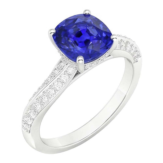 Ceylon Saphir Edelstein Ring Doppel Pave Natürlicher Diamant ( nicht im Labor gezüchtet )en 3 Karat