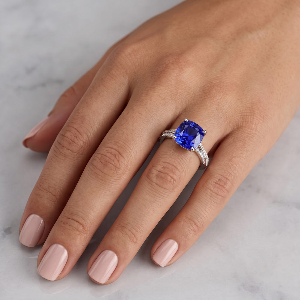 Ceylon Saphir Edelstein Ring Doppel Pave Natürlicher Diamant ( nicht im Labor gezüchtet )en 3 Karat