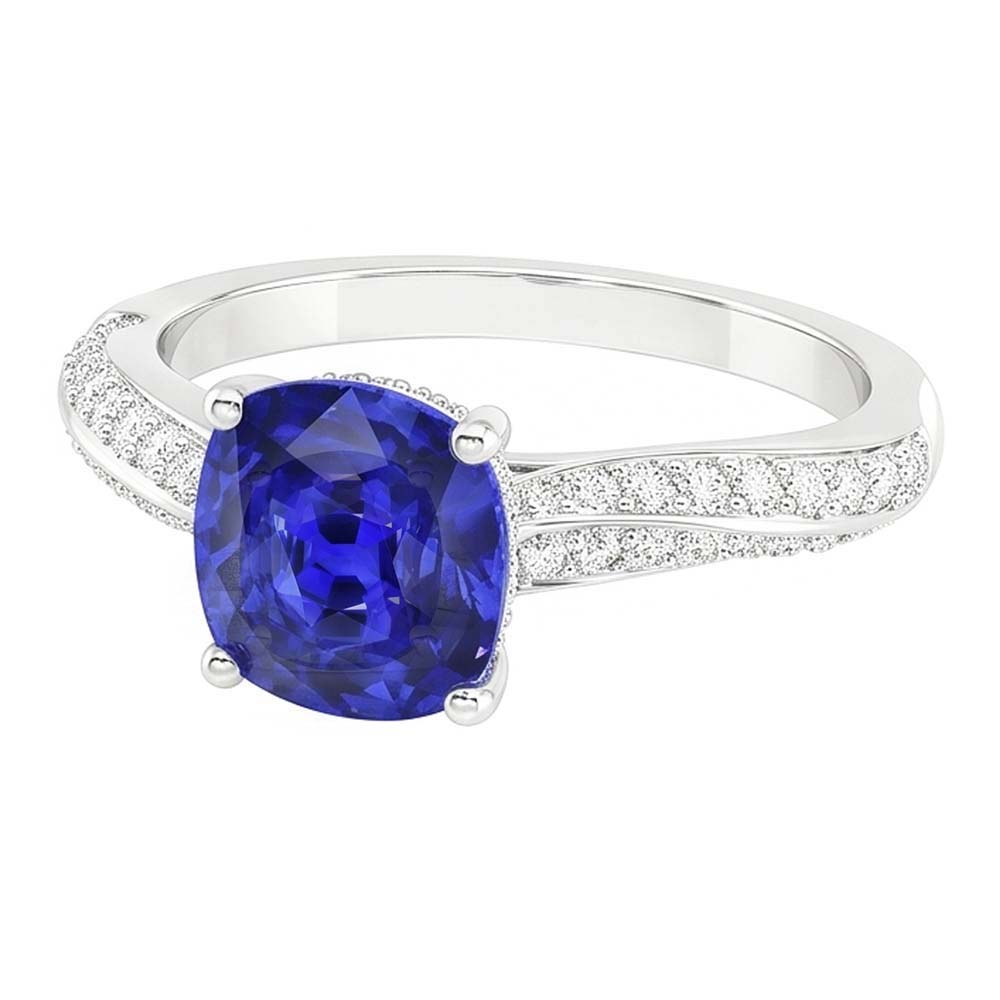 Ceylon Saphir Edelstein Ring Doppel Pave Natürlicher Diamant ( nicht im Labor gezüchtet )en 3 Karat