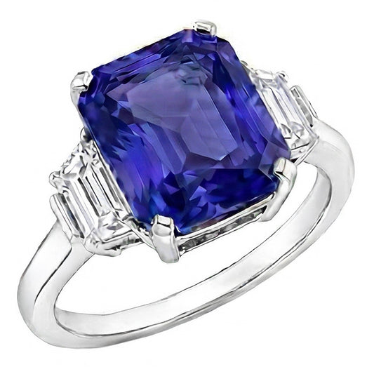 Ceylon Saphir Edelstein Ring Trapezoid Natürlicher Diamant ( nicht im Labor gezüchtet )en 4 Karat Gold 3 Stein