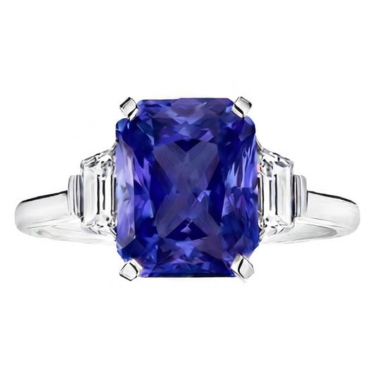 Ceylon Saphir Edelstein Ring Trapezoid Natürlicher Diamant ( nicht im Labor gezüchtet )en 4 Karat Gold 3 Stein