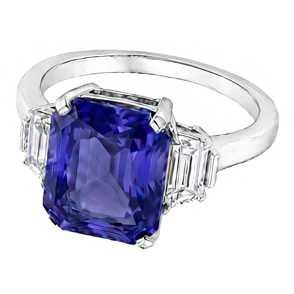 Ceylon Saphir Edelstein Ring Trapezoid Natürlicher Diamant ( nicht im Labor gezüchtet )en 4 Karat Gold 3 Stein