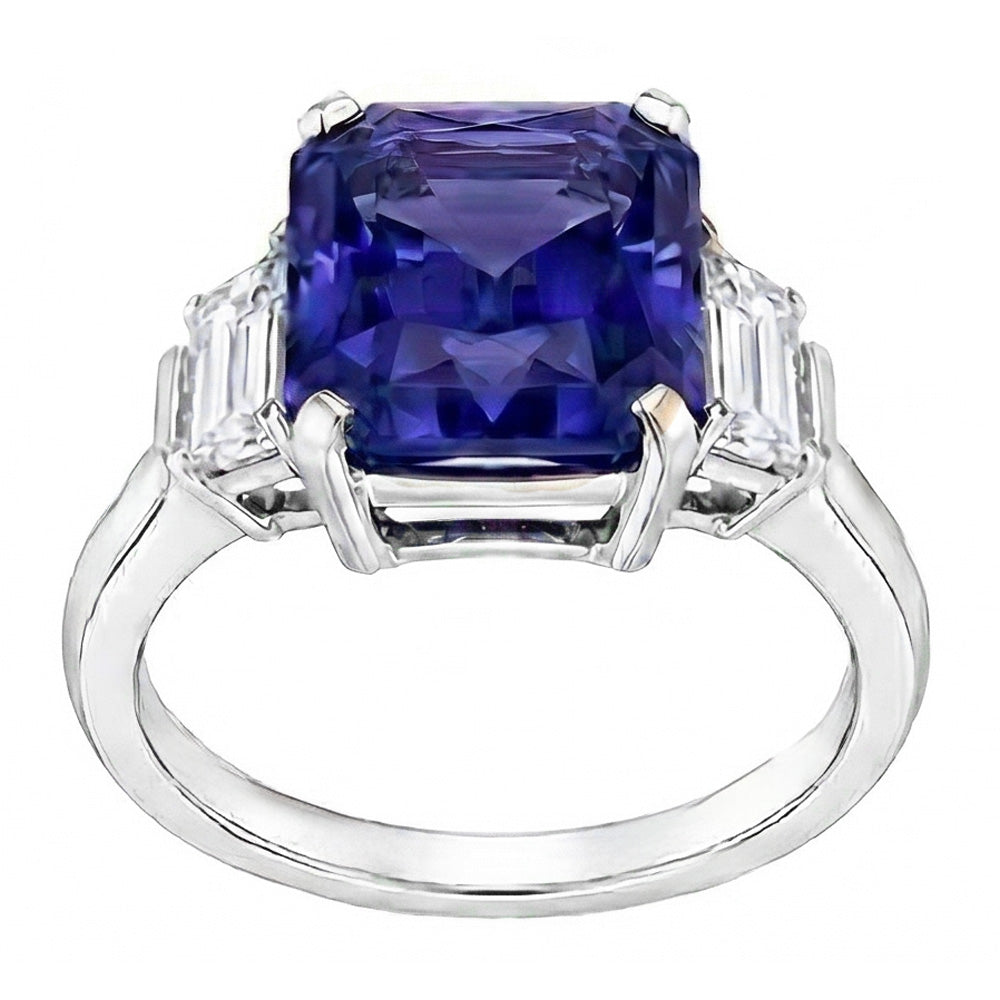 Ceylon Saphir Edelstein Ring Trapezoid Natürlicher Diamant ( nicht im Labor gezüchtet )en 4 Karat Gold 3 Stein