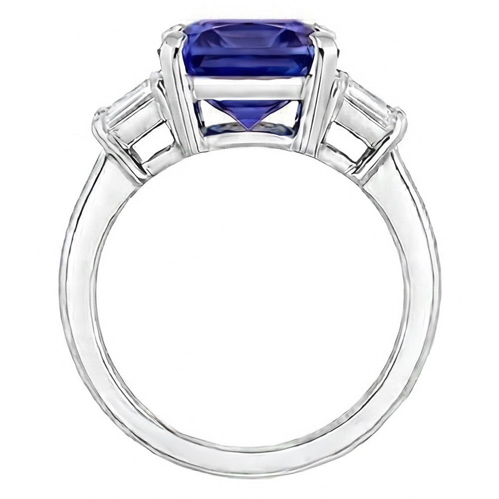Ceylon Saphir Edelstein Ring Trapezoid Natürlicher Diamant ( nicht im Labor gezüchtet )en 4 Karat Gold 3 Stein