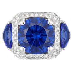 Ceylon Saphir Gold Verlobungsring Runde Aus der Erde Abgebauter Natürlicher Diamanten 6,01 ct.