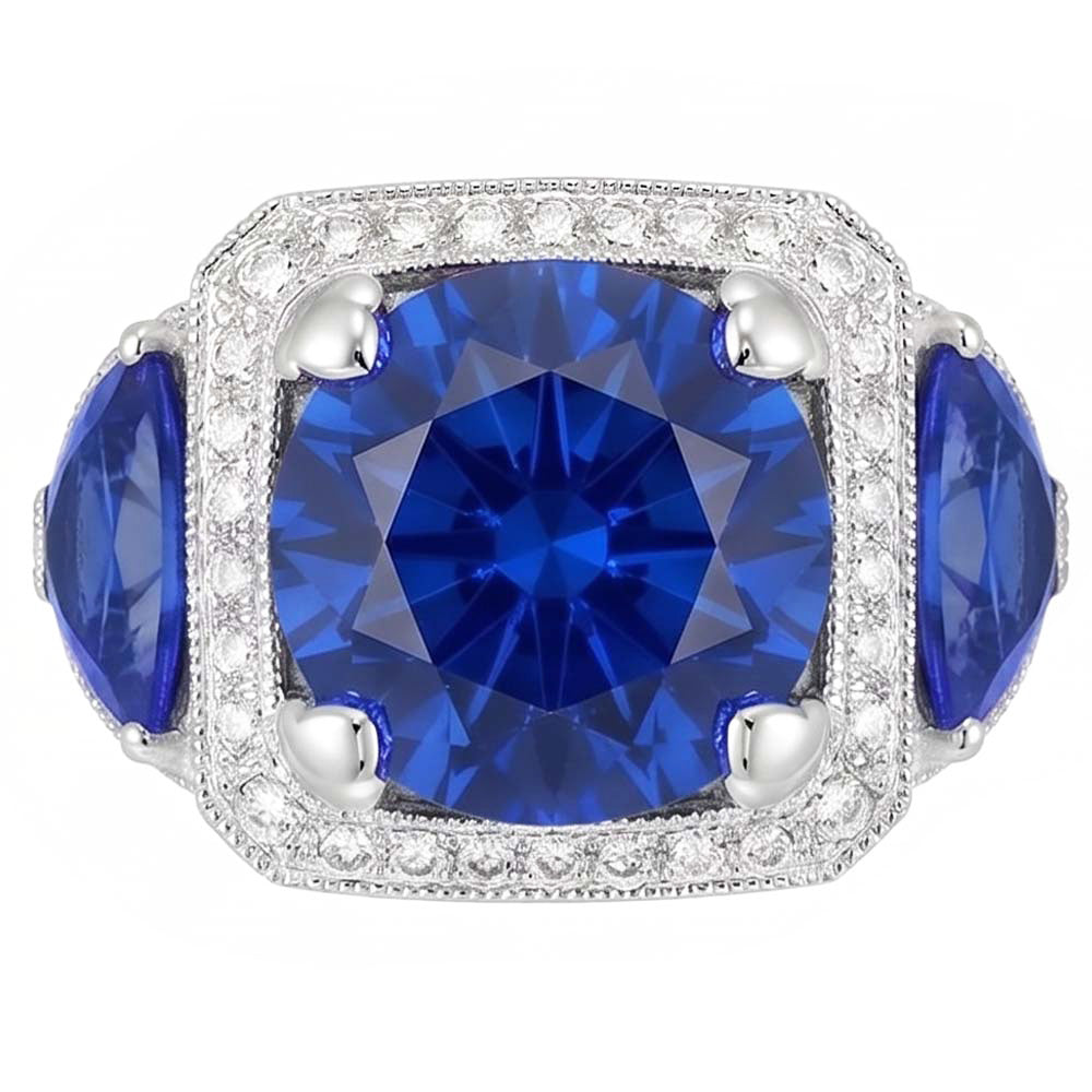Ceylon Saphir Gold Verlobungsring Runde Aus der Erde Abgebauter Natürlicher Diamanten 6,01 ct.