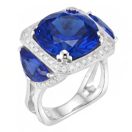 Ceylon Saphir Gold Verlobungsring Runde Aus der Erde Abgebauter Natürlicher Diamanten 6,01 ct.