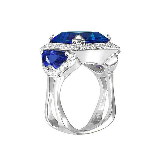 Ceylon Saphir Gold Verlobungsring Runde Aus der Erde Abgebauter Natürlicher Diamanten 6,01 ct.