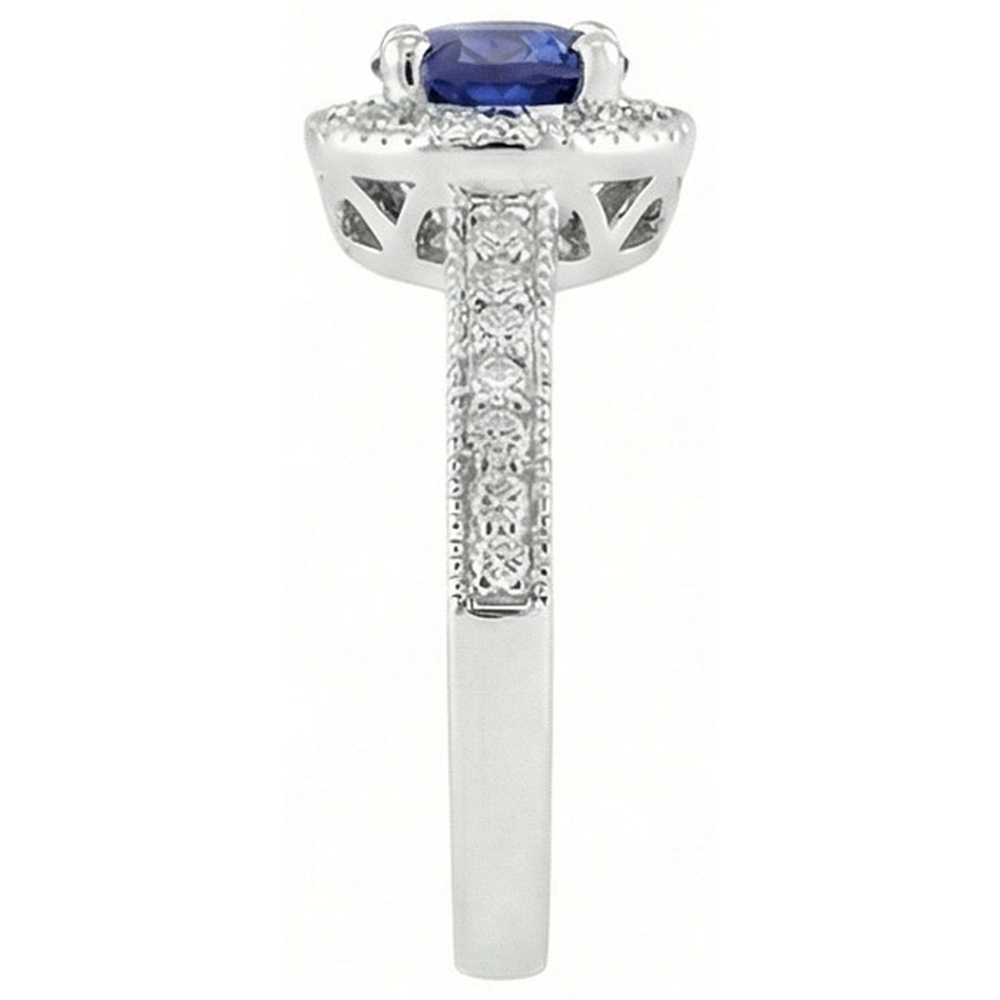 Ceylon Saphir Halo Aus der Erde Abgebauter Natürlicher Diamant 1.50 Karat Ring Weißgold 14K
