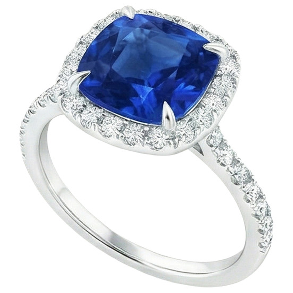Ceylon Saphir Halo Aus der Erde Abgebauter Natürlicher Diamanten Ring 4 Karat Weißgold 14K Neu