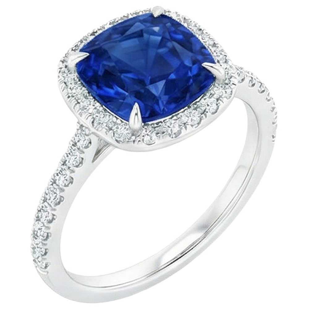Ceylon Saphir Halo Aus der Erde Abgebauter Natürlicher Diamanten Ring 4 Karat Weißgold 14K Neu
