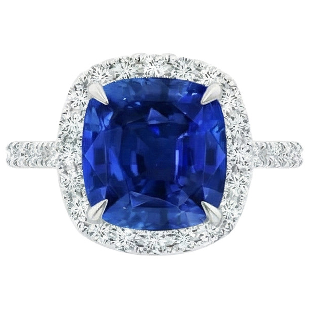 Ceylon Saphir Halo Aus der Erde Abgebauter Natürlicher Diamanten Ring 4 Karat Weißgold 14K Neu