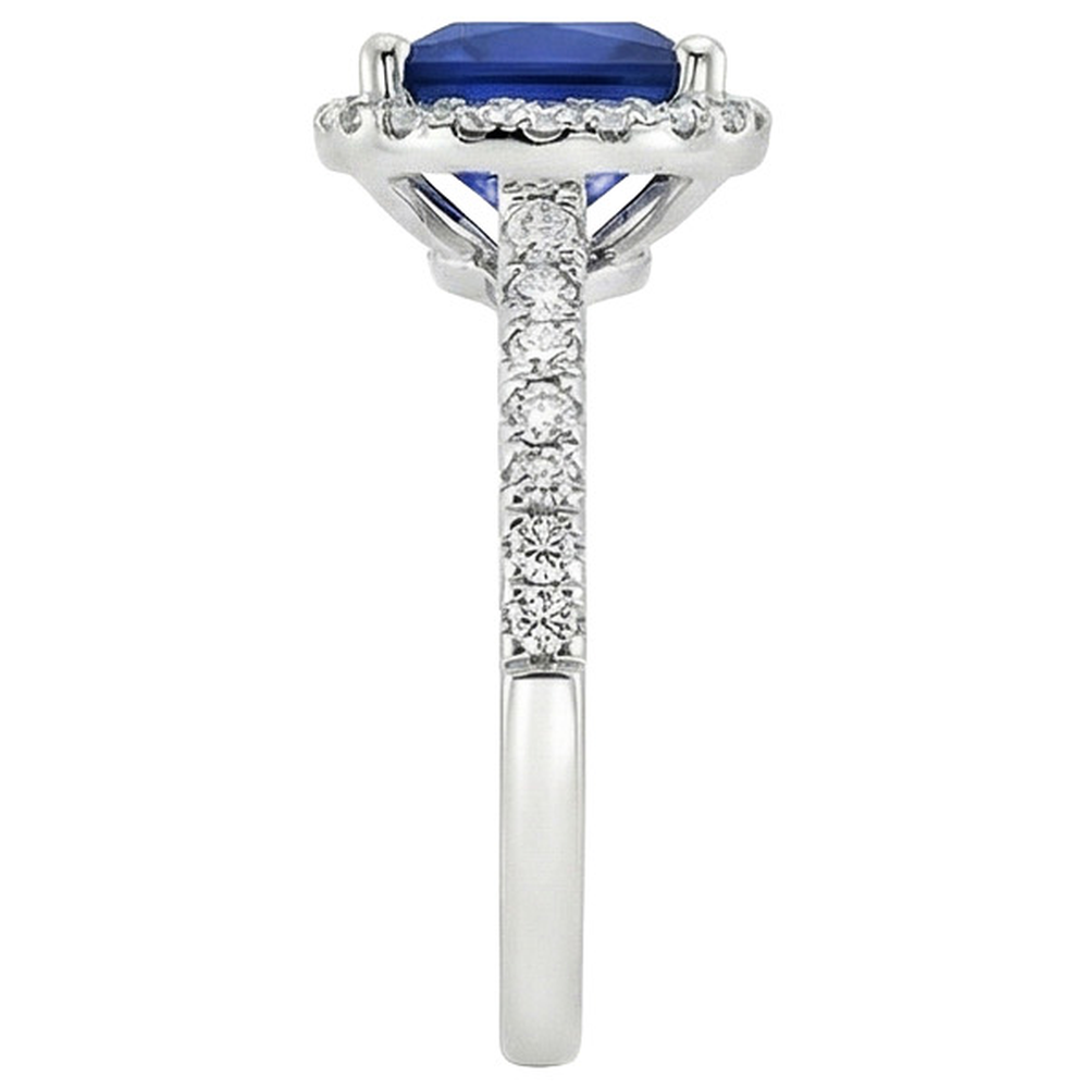 Ceylon-Saphir-Halo-Aus der Erde Abgebauter Natürlicher Diamantring 6 Karat Prinzessschliff mit Akzenten