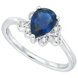 Ceylon-Saphir-Jubiläumsring mit Birnenschliff und Aus der Erde Abgebauter Natürlicher Diamanten 2.30 Ct 14K