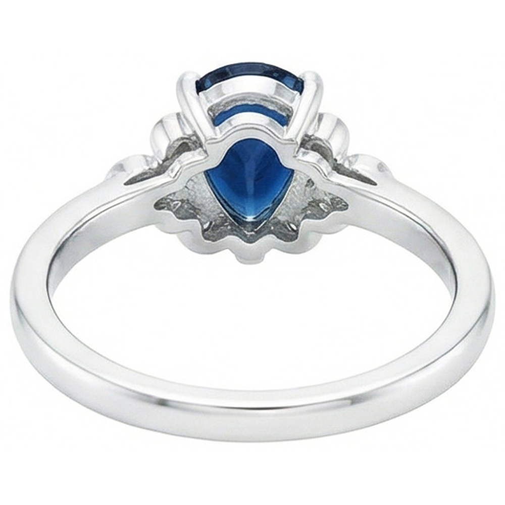Ceylon-Saphir-Jubiläumsring mit Birnenschliff und Aus der Erde Abgebauter Natürlicher Diamanten 2.30 Ct 14K