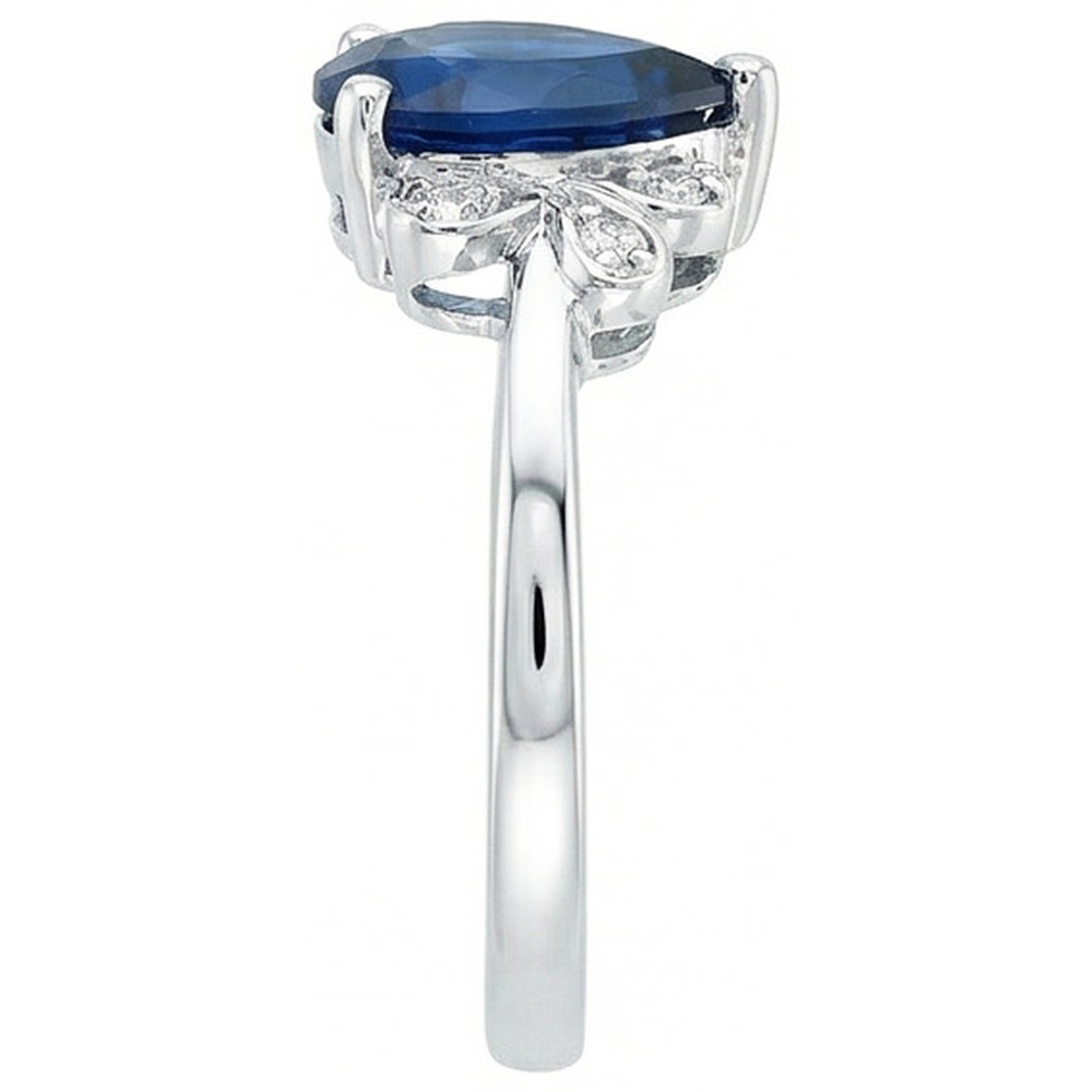 Ceylon-Saphir-Jubiläumsring mit Birnenschliff und Aus der Erde Abgebauter Natürlicher Diamanten 2.30 Ct 14K
