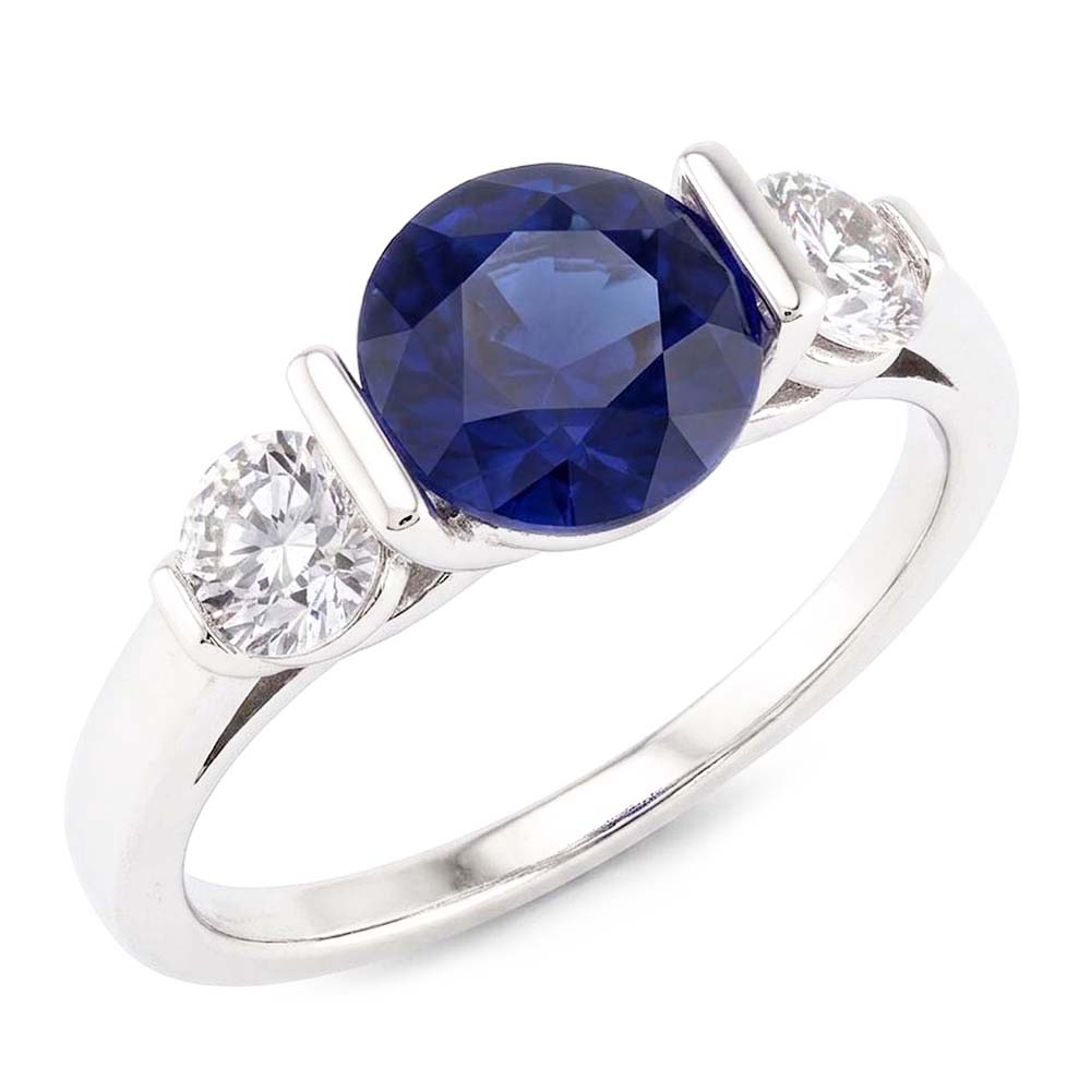 Ceylon-Saphir-Ring mit Aus der Erde Abgebauter Natürlicher Diamanten