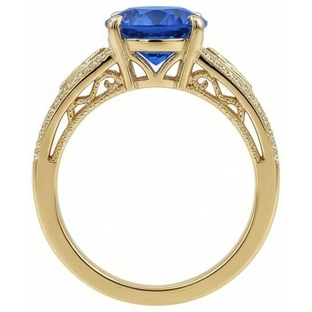 Ceylon Saphir Runde Aus der Erde Abgebauter Natürlicher Diamanten 3.76 Ct Ring Antik-Stil