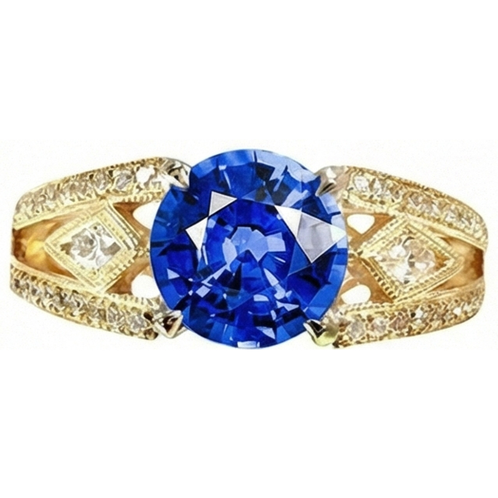 Ceylon Saphir Runde Aus der Erde Abgebauter Natürlicher Diamanten 3.76 Ct Ring Antik-Stil
