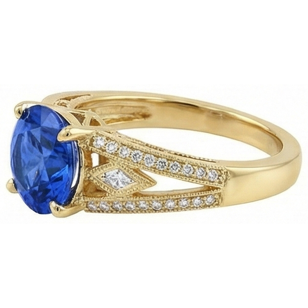 Ceylon Saphir Runde Aus der Erde Abgebauter Natürlicher Diamanten 3.76 Ct Ring Antik-Stil