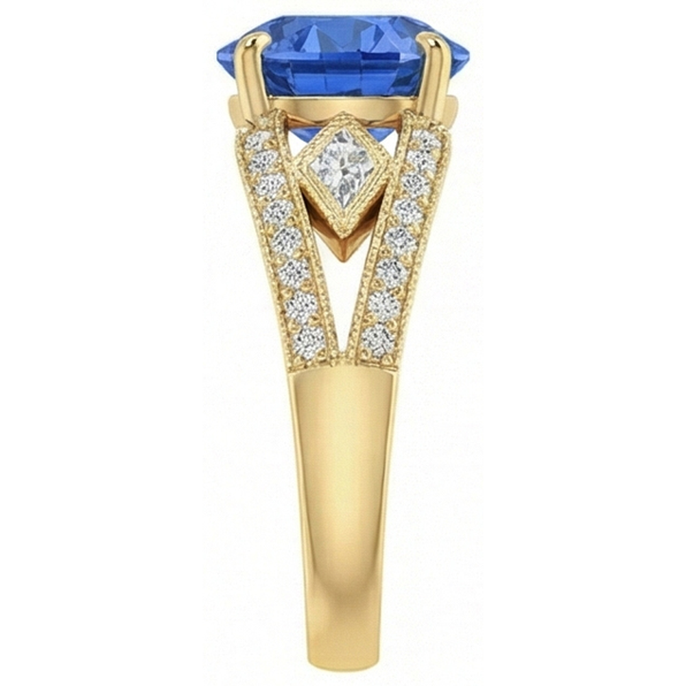 Ceylon Saphir Runde Aus der Erde Abgebauter Natürlicher Diamanten 3.76 Ct Ring Antik-Stil