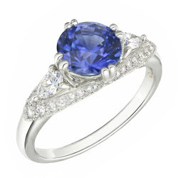 Ceylon Saphir Runder Natürlicher Diamant ( nicht im Labor gezüchtet )ring Antiker Stil 2.75 Karat