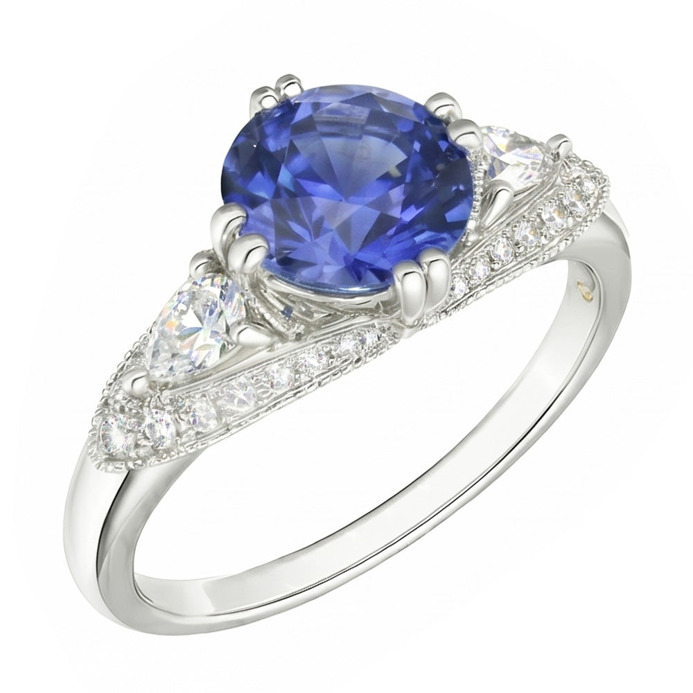 Ceylon Saphir Runder Natürlicher Diamant ( nicht im Labor gezüchtet )ring Antiker Stil 2.75 Karat