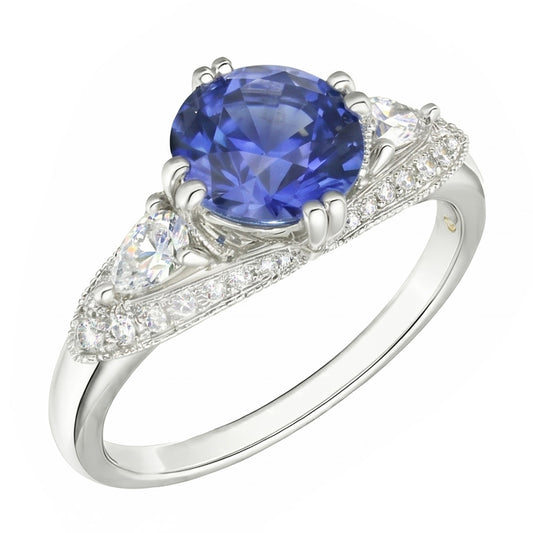 Ceylon Saphir Runder Natürlicher Diamant ( nicht im Labor gezüchtet )ring Antiker Stil 2.75 Karat