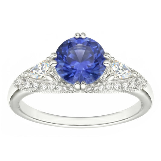 Ceylon Saphir Runder Natürlicher Diamant ( nicht im Labor gezüchtet )ring Antiker Stil 2.75 Karat