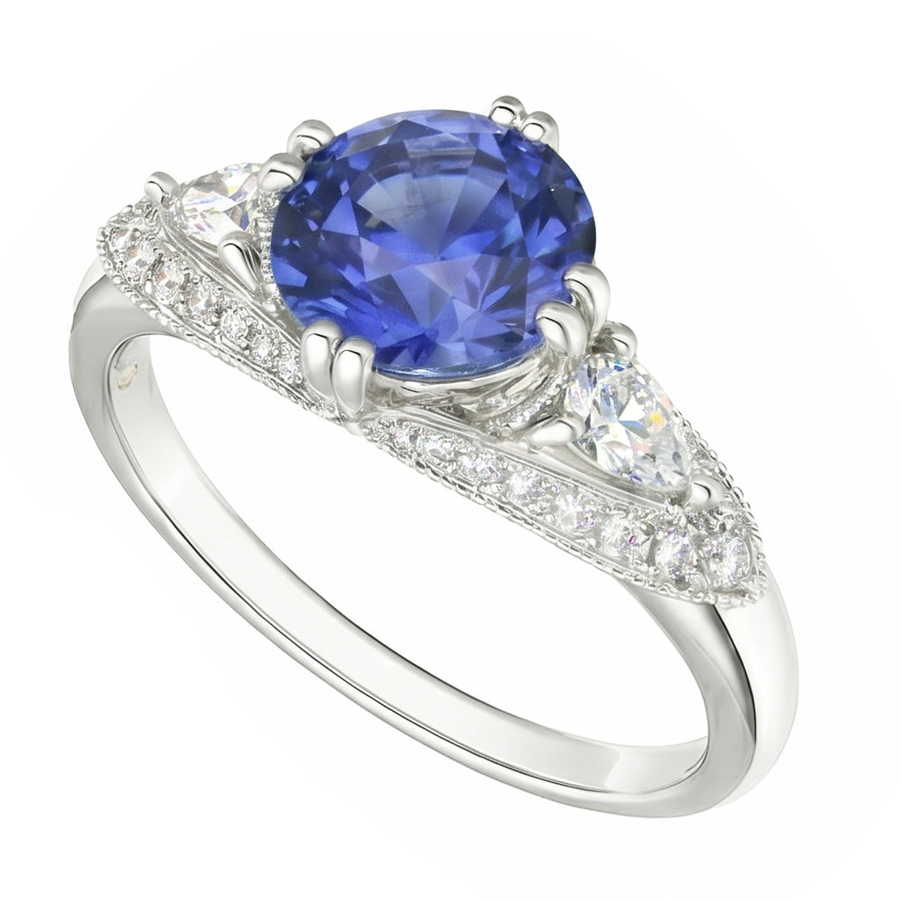 Ceylon Saphir Runder Natürlicher Diamant ( nicht im Labor gezüchtet )ring Antiker Stil 2.75 Karat