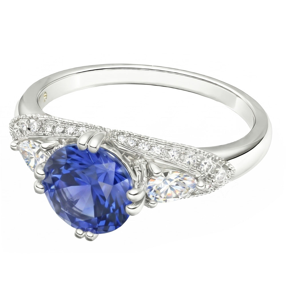 Ceylon Saphir Runder Natürlicher Diamant ( nicht im Labor gezüchtet )ring Antiker Stil 2.75 Karat