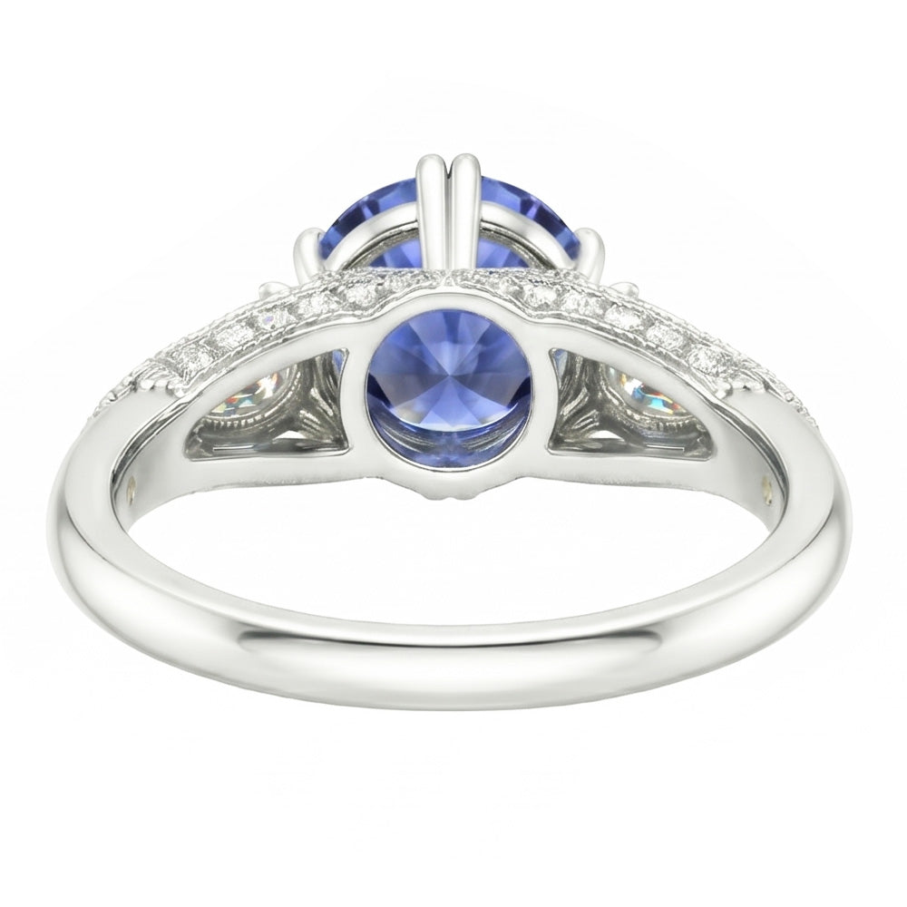 Ceylon Saphir Runder Natürlicher Diamant ( nicht im Labor gezüchtet )ring Antiker Stil 2.75 Karat