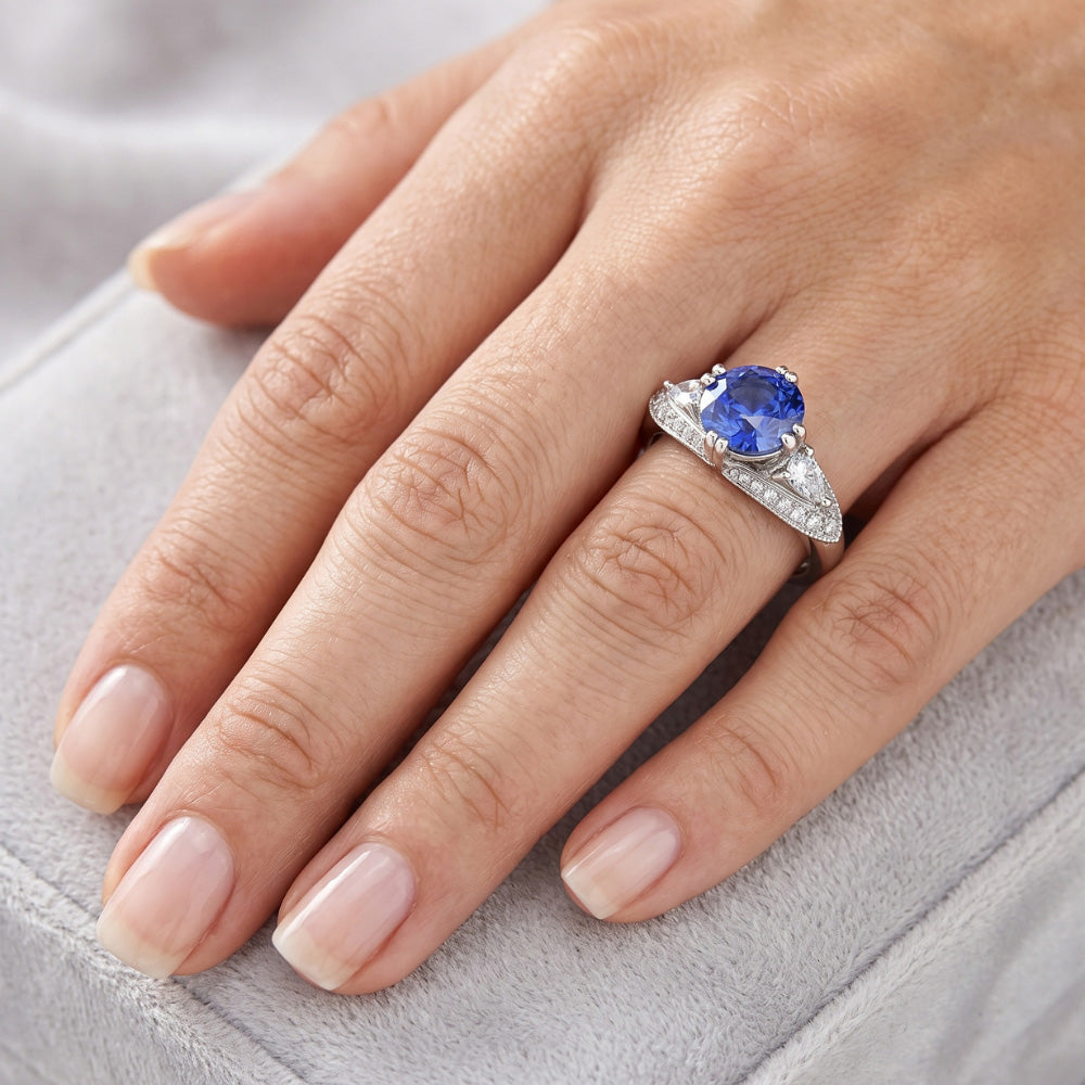 Ceylon Saphir Runder Natürlicher Diamant ( nicht im Labor gezüchtet )ring Antiker Stil 2.75 Karat