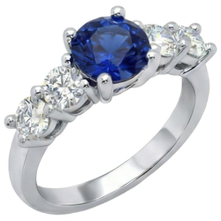 Ceylon Saphir & Aus der Erde Abgebauter Natürlicher Diamanten Edelstein Ring 2.90 Karat Weißgold 14K